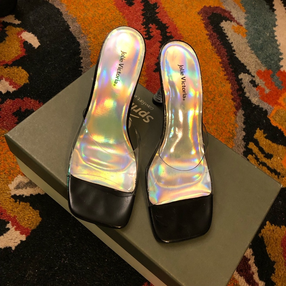 “Cinderella” glass slippers (mules) 6.5